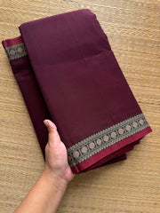 RF431 Dark Maroon Shade Mercerised Narayanpet Cotton Saree With Small Thread Border