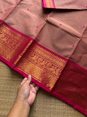 RF1197 Light Onion pink shade Kanchi cotton saree with handmade thread buttas