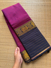 RF617 Magenta pink with blue combination Narayanpet big / long border cotton saree
