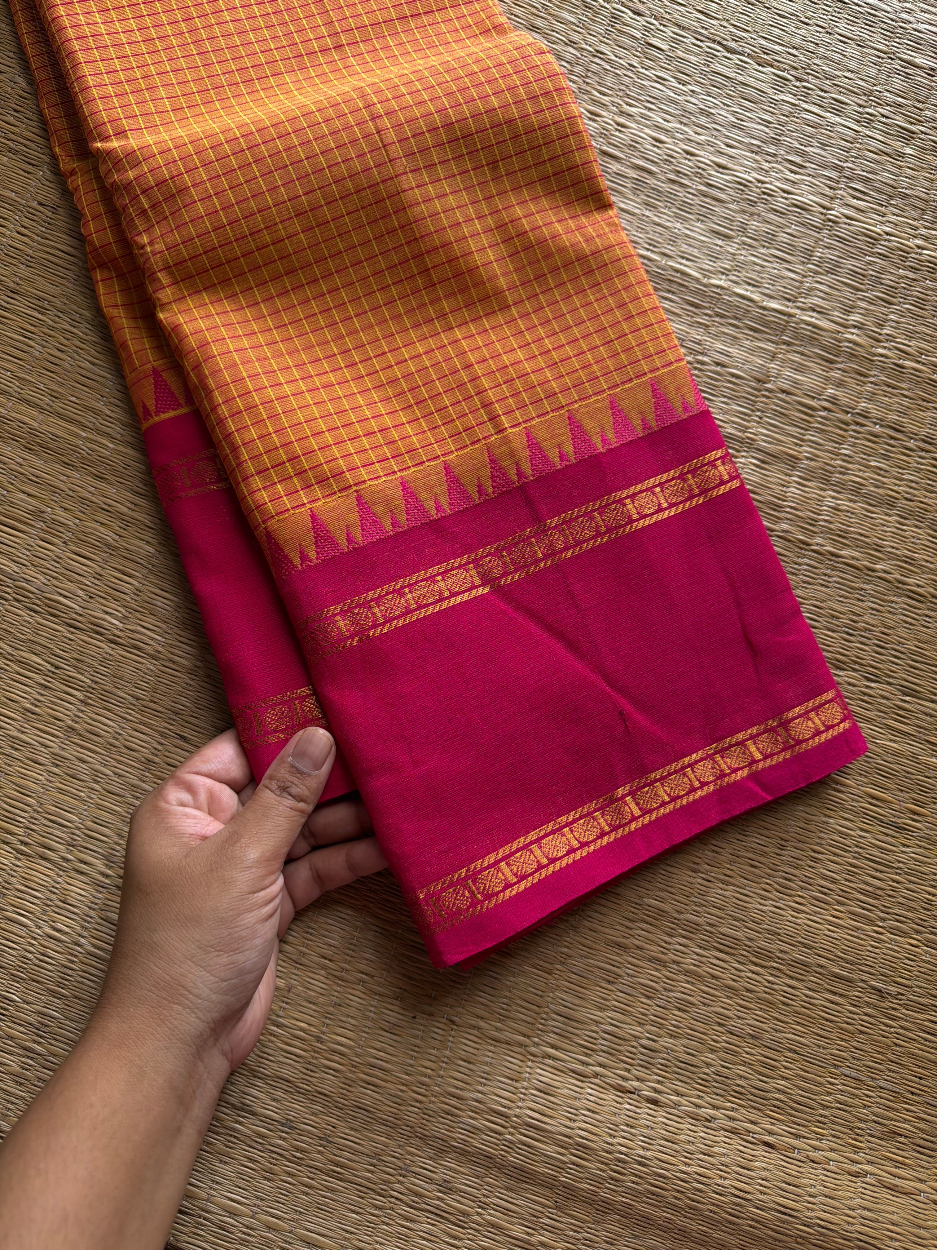 RF1319Dark mango shade with pink ~ Vintage Kattam Edition