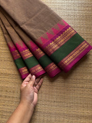 RF539 Dual tone biscuit shade Kanchi cotton saree with contrast Thazhampoo pattern gap border
