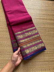 RF528 Magenta pink with contrast royal blue combination silk saree inspired varisaipet border Kanchi cotton saree