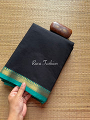 RF84 Black with blue combination small zari border Kanchi cotton saree