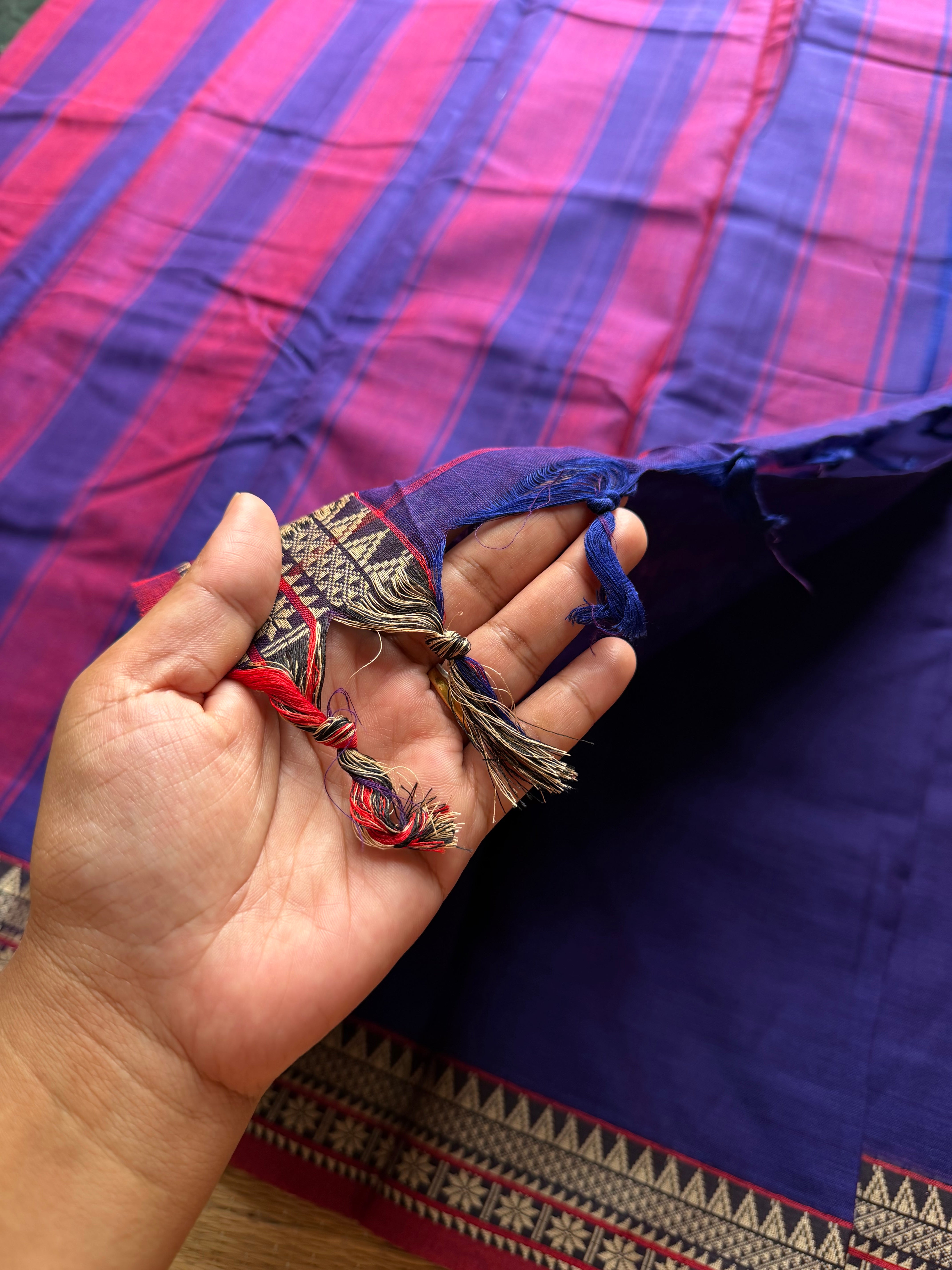 RF869 Blue and purple mixed dual tone shade Mercerised Narayanpet cotton saree with small thread border