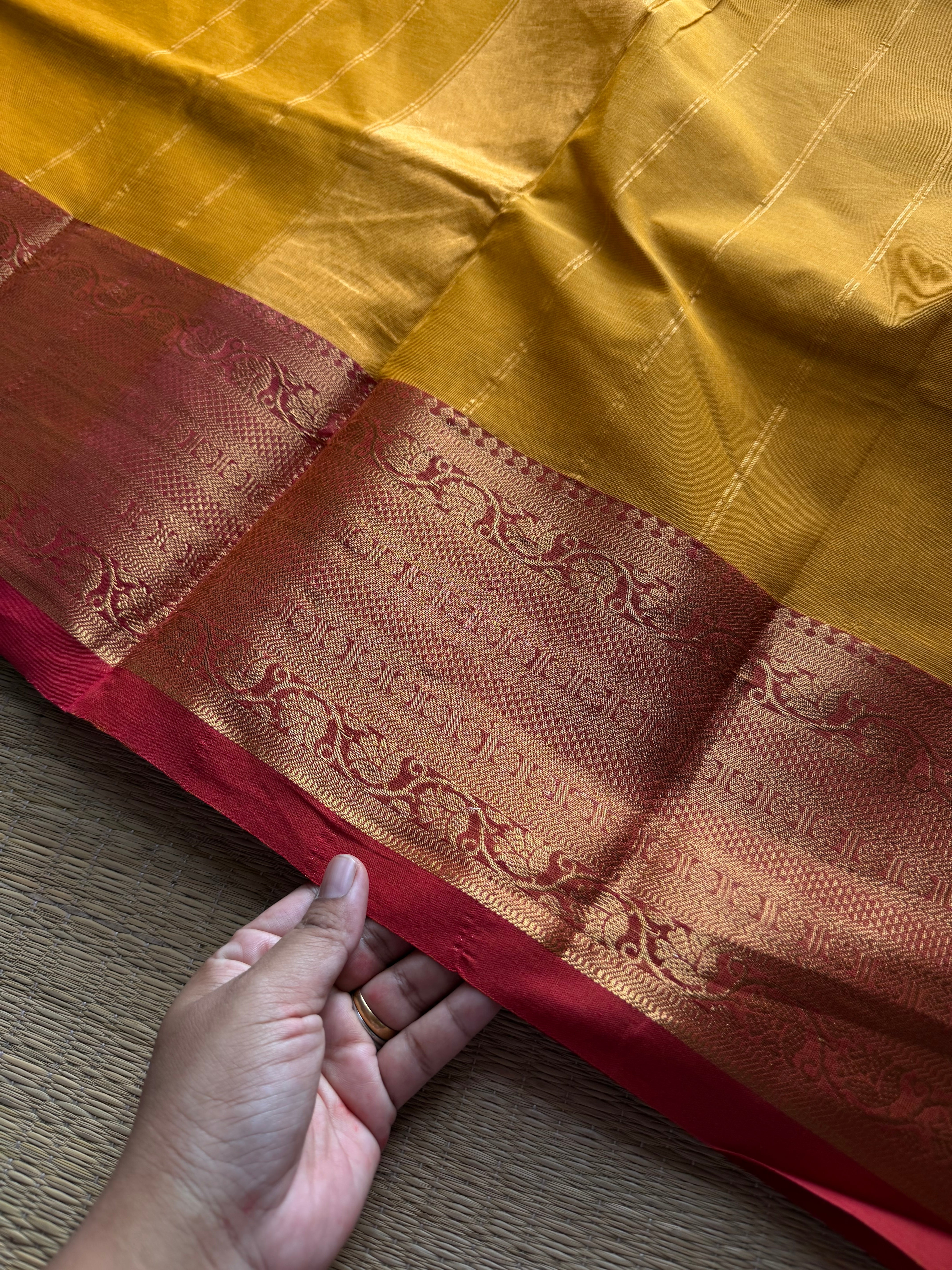 RF1092 Dual tone orange ~ One side border Kanchi cotton saree