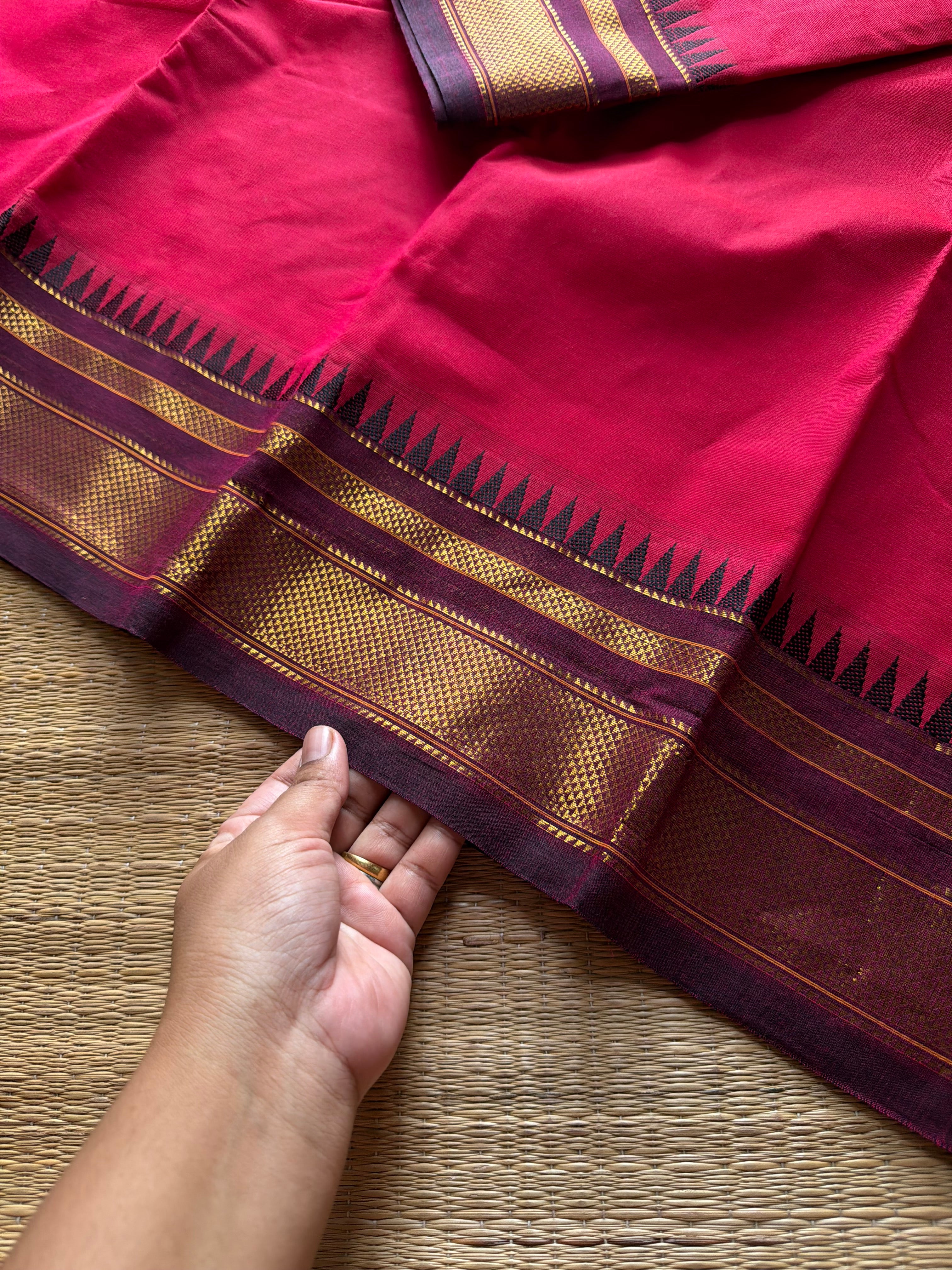 RF1370 Chilli red with brown ~ Kanchi Cotton Saree