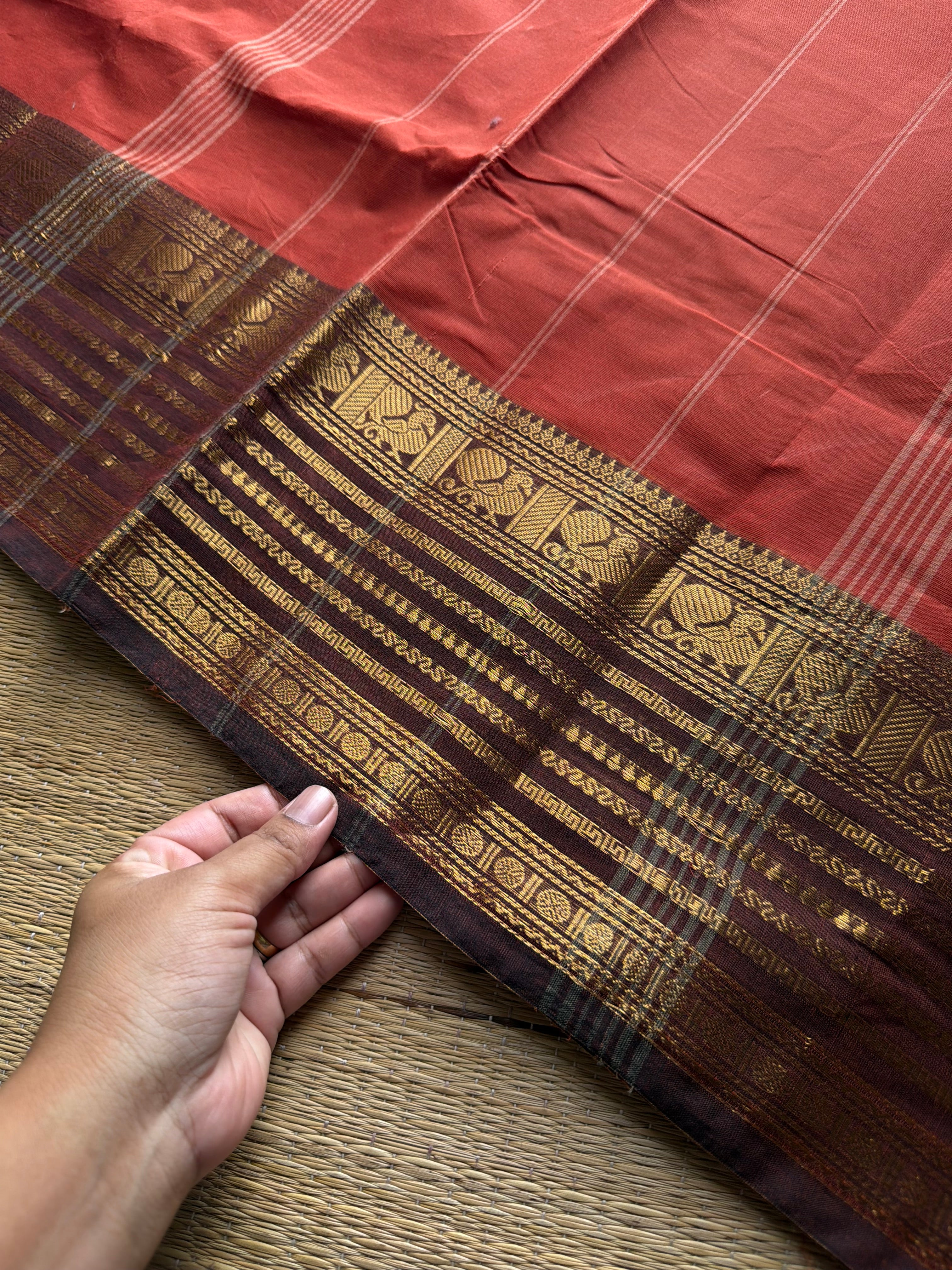 RF952 Rust orange shade Kanchi cotton saree