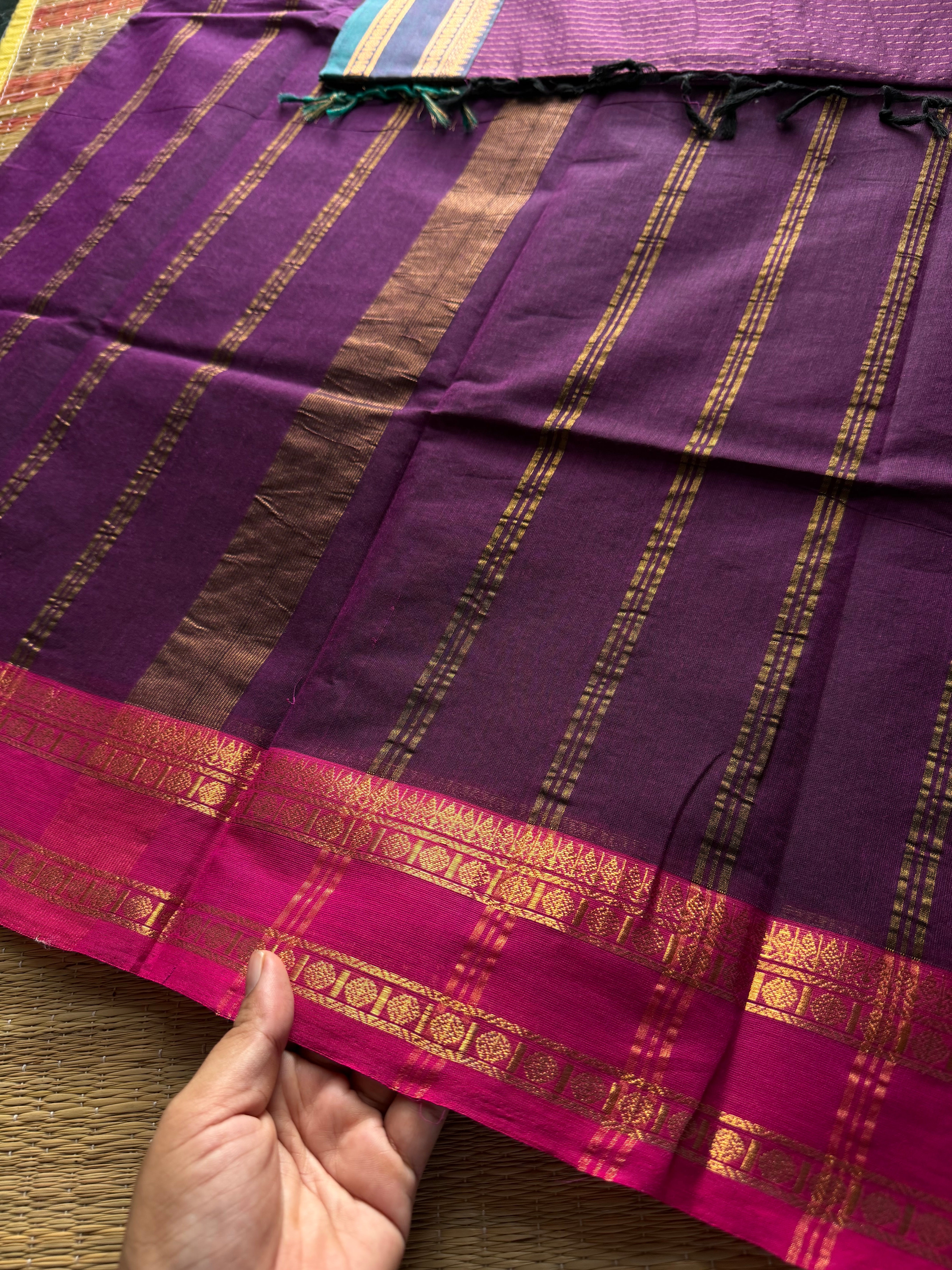 RF351 Deep Purple shade Vairaoosi with Ganga Jamuna border Kanchi cotton saree