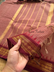 RF134 Dual Tone Onion Pink Shade Podi Kattam / small checks Kanchi cotton saree
