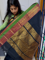 RF1237 Premium Rich Pallu Kanchi Cotton Saree ~ Black