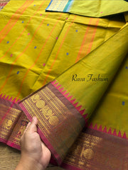 Dual tone green shade Kanchi Cotton saree with Ganga Jamuna border