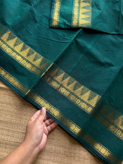 RF1143 Green ~ Silk saree inspired Kanchi cotton saree with Thazhampoo border