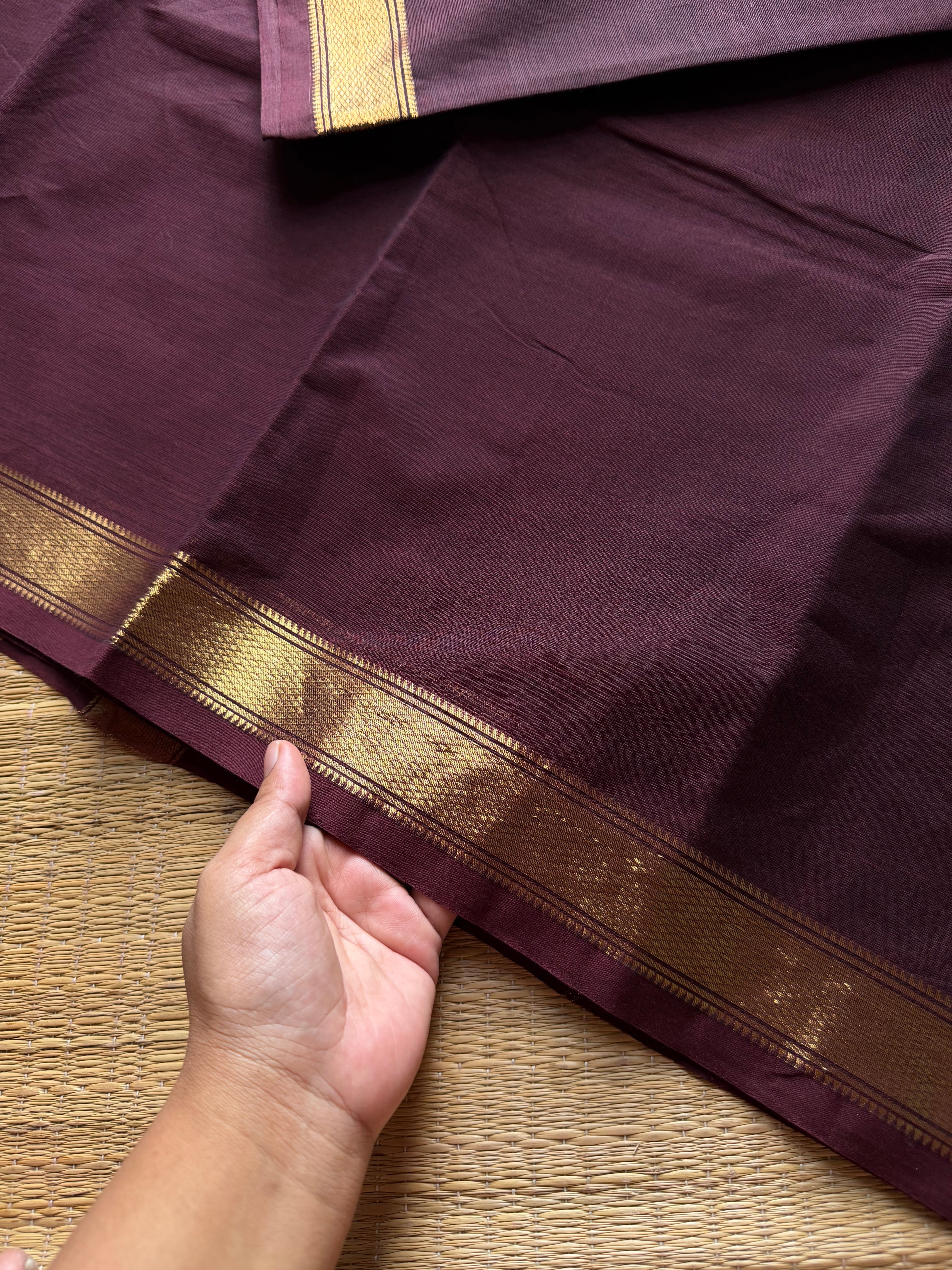 RF998 Coffee brown ~ Small border Kanchi cotton saree