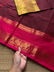 RF1224 Dual tone arakku shade Kanchi cotton saree with Ganga Jamuna border