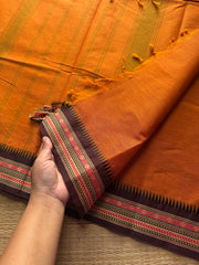 RF394 Orange shade thread border soft Kanchi cotton saree