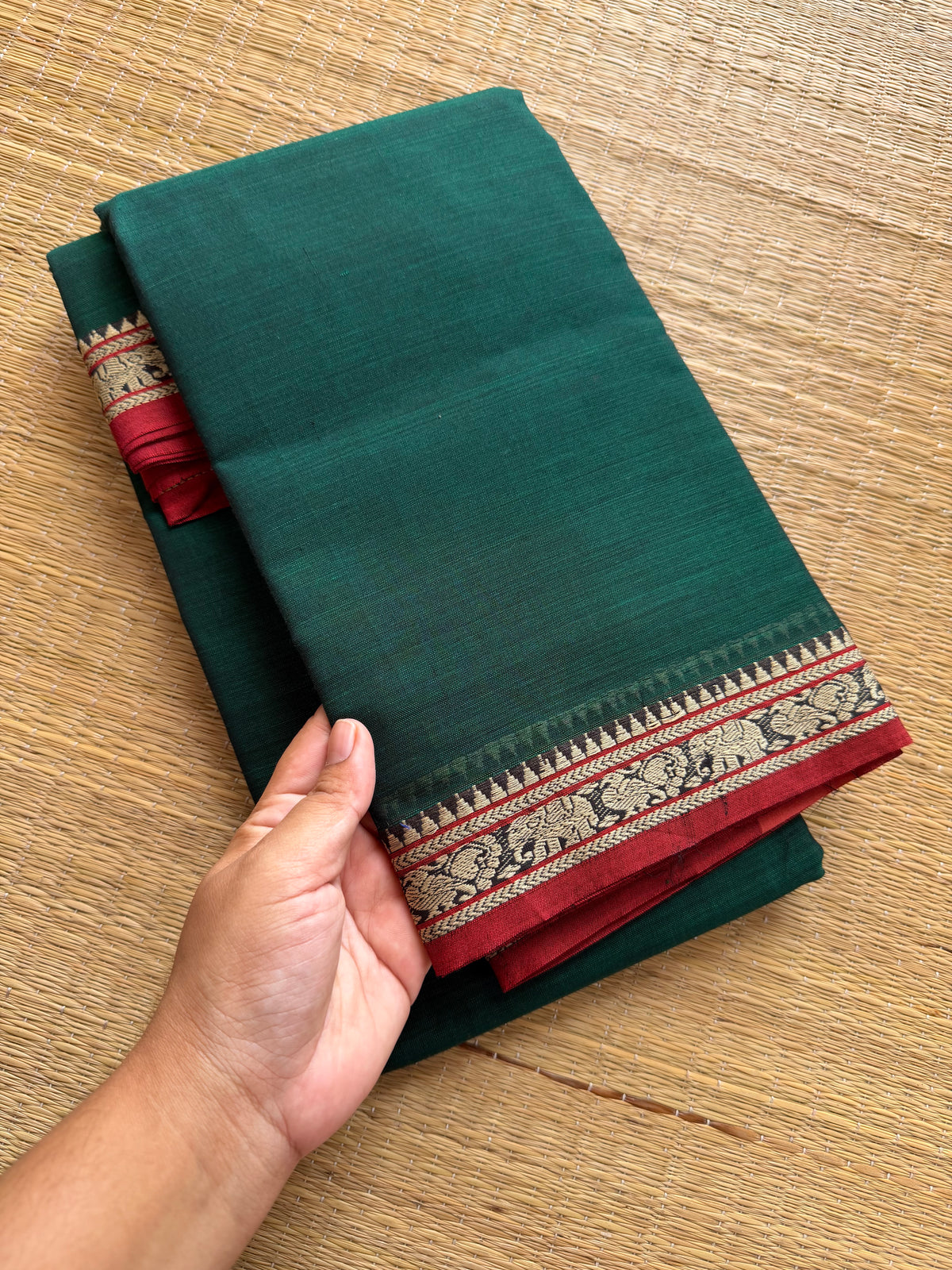 RF229 Green Narayanpet cotton saree with small contrast border