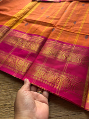 RF201 Orange with pink combination Rettapet border Kanchi cotton saree with handmade thread buttas
