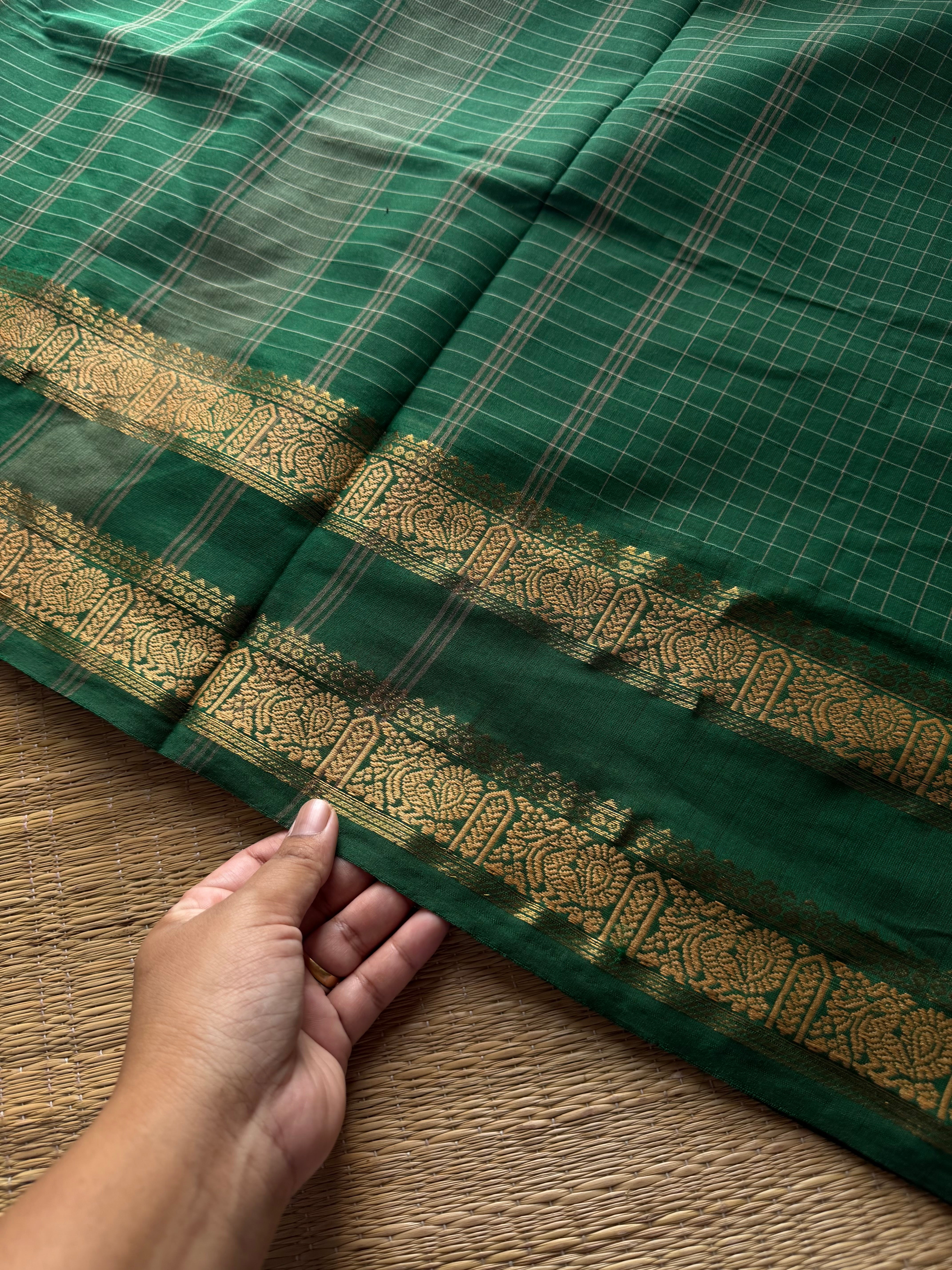 RF1025 Kattam Edition ~ Green shade Kanchi cotton saree with checks pattern