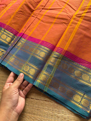 RF769 Dual tone orange shade Kanchi cotton saree with multi color border