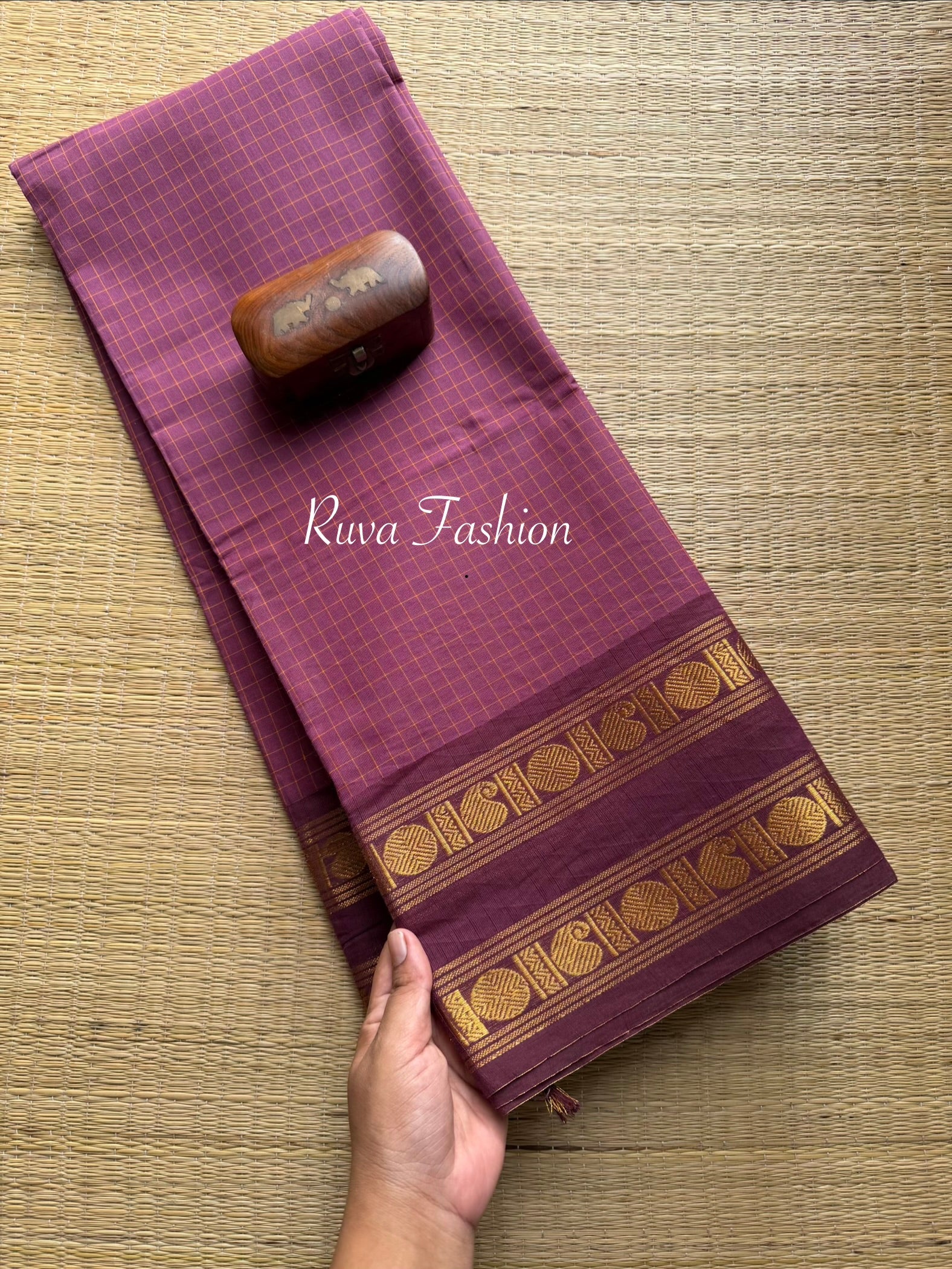 Mauve Pink Checks/ Kattam Kanchi Cotton Saree