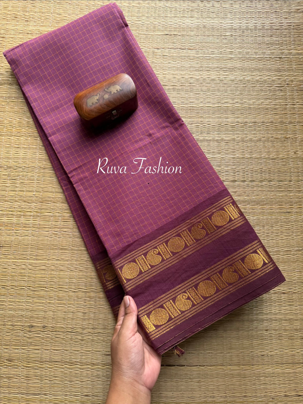 Mauve Pink Checks/ Kattam Kanchi Cotton Saree
