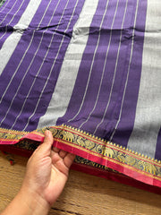 RF320 Purple Mercerised Narayanpet Cotton Saree With Small Annam and elephant pattern border