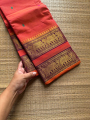RF851 Dual shade Kanchi cotton saree with Rettapet border and handmade thread buttas