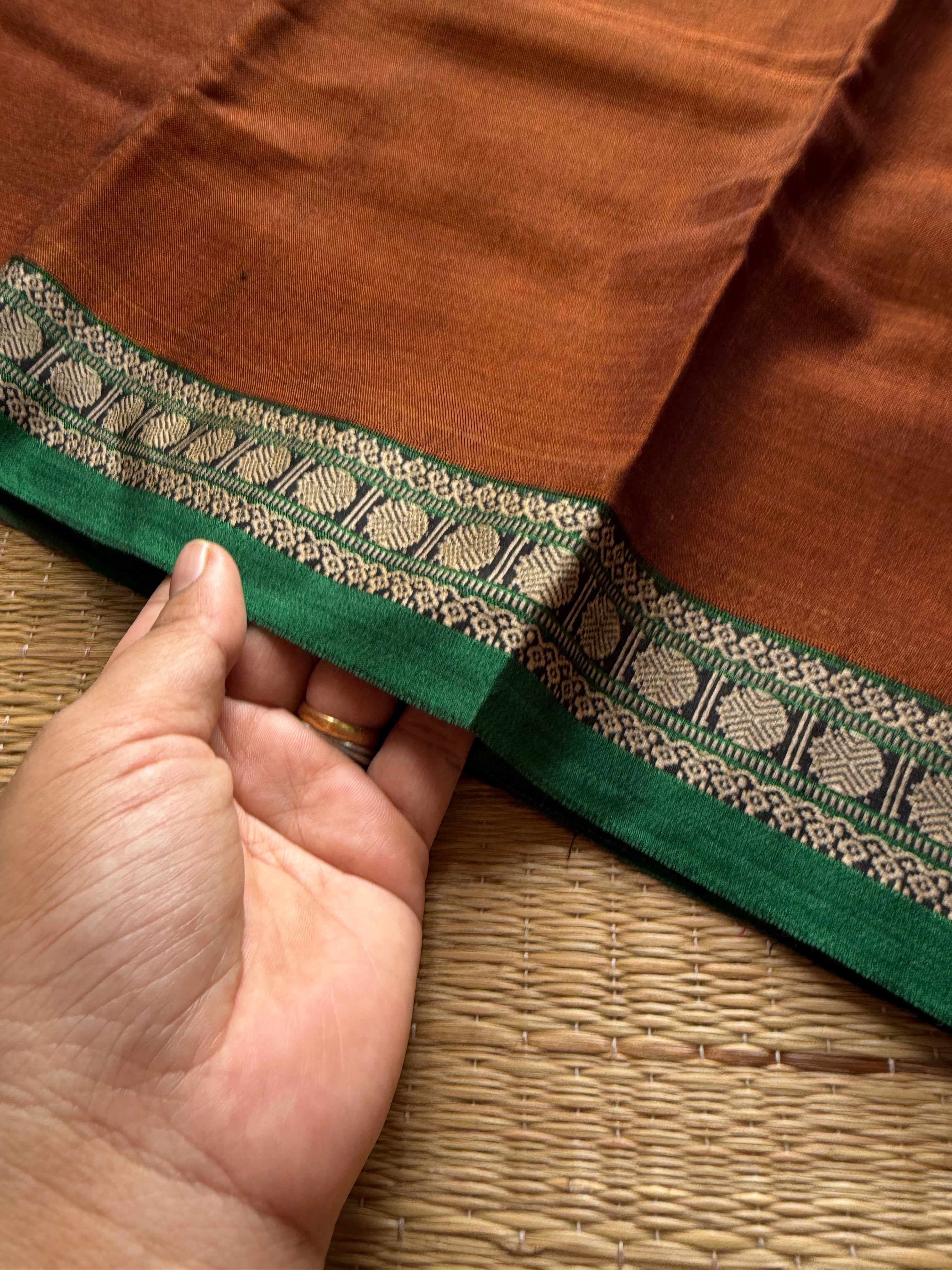 RF559 Dark honey shade Mercerised Narayanpet cotton saree with contrast small border
