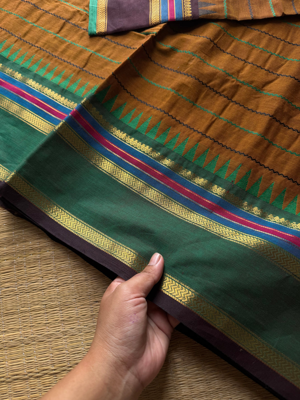 RF825 Velthari Pattern Kanchi Cotton Saree ~ Honey Shade