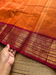 RF600 Orange with maroon combination Kanchi cotton saree