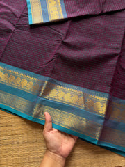 RF516 Purple with sky blue combination Lakshadeepam / 1000 Buttas checks / Kattam pattern Kanchi cotton saree
