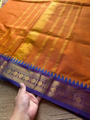 Burnt orange shade with purple combination Kanchi cotton saree