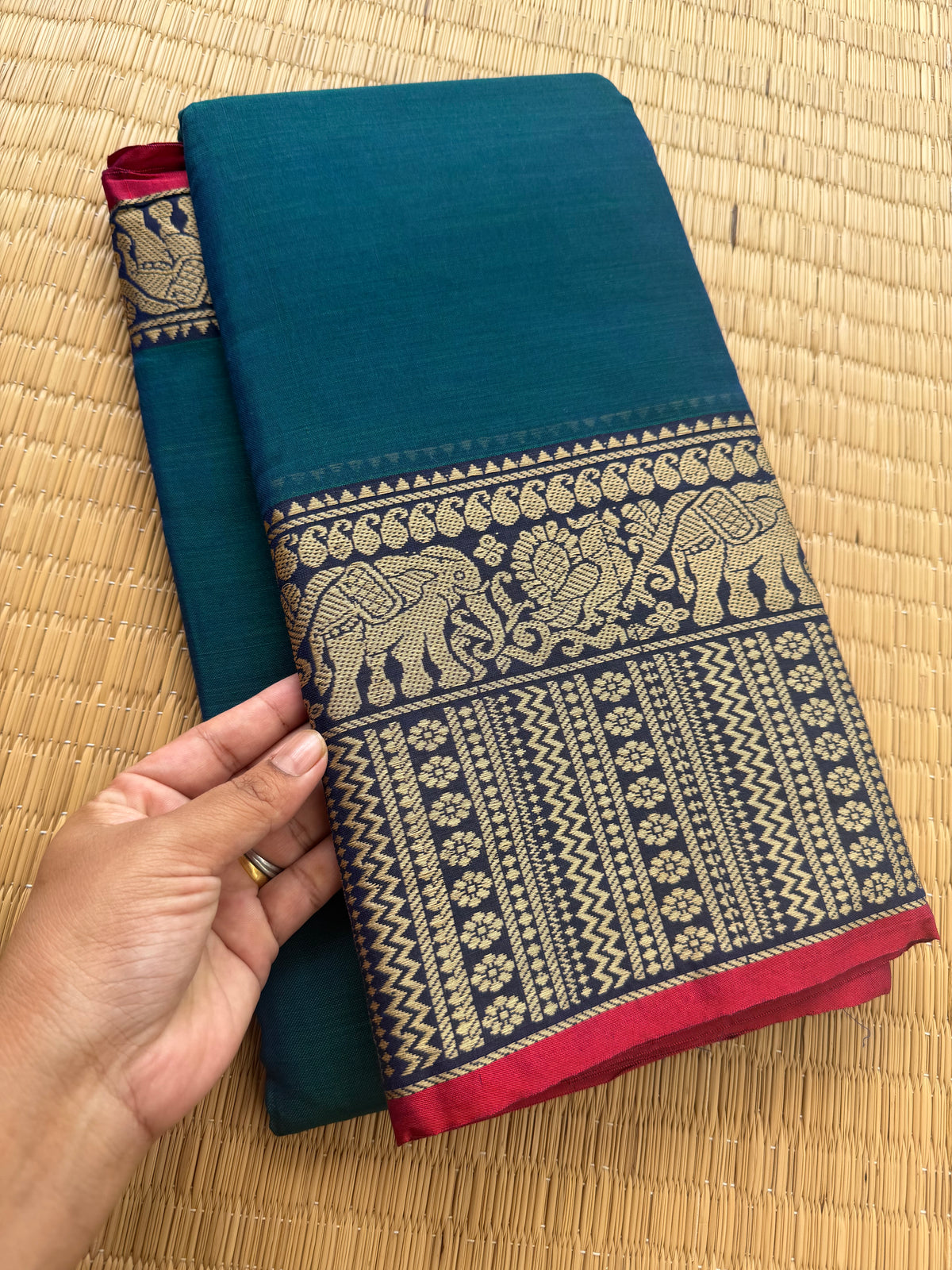 RF163 Peacock blue shade shade Mercerised Narayanpet Cotton saree