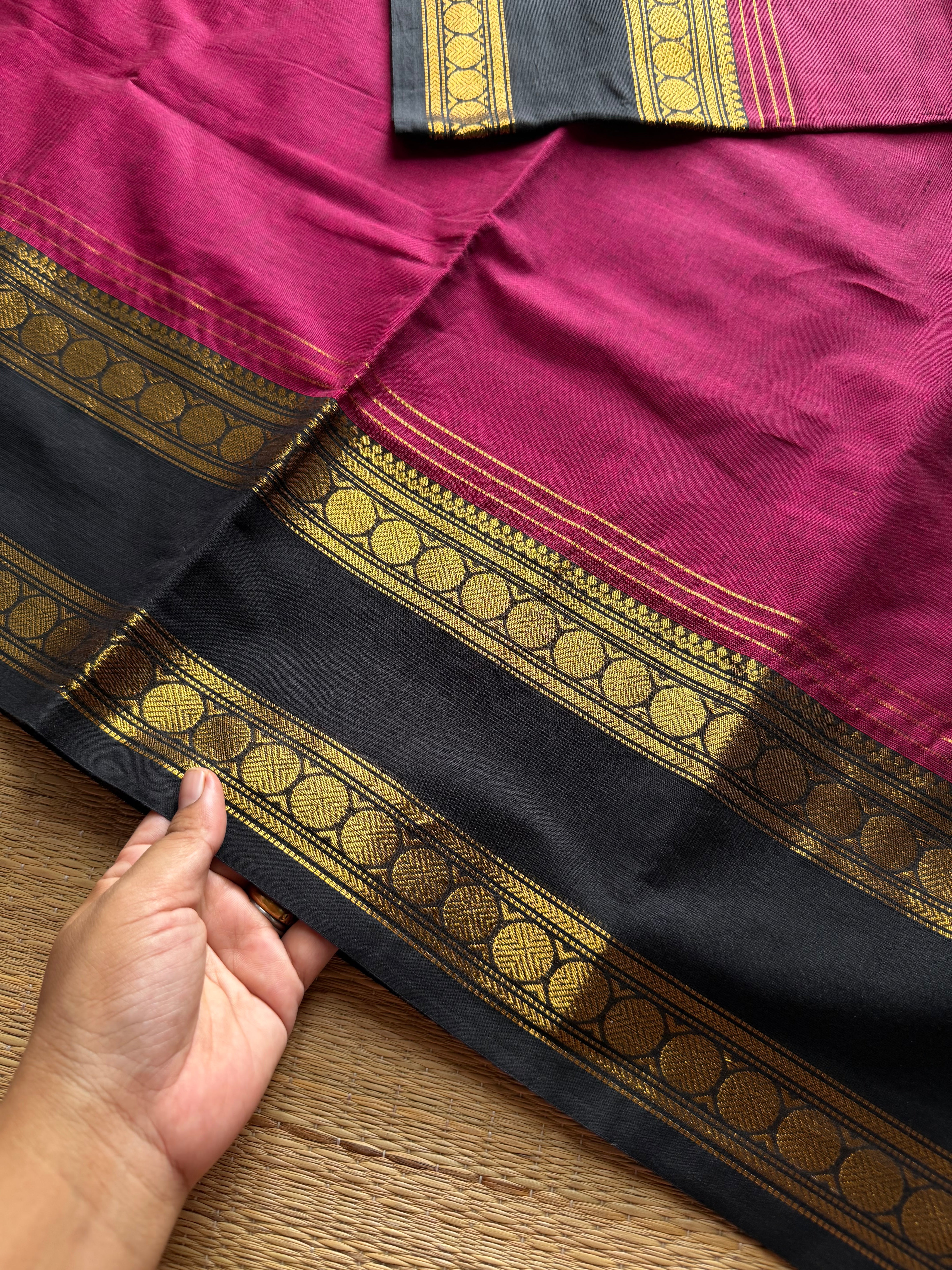 RF1177 Magenta pink shade with black combination Kanchi cotton saree ~ Silk saree inspired