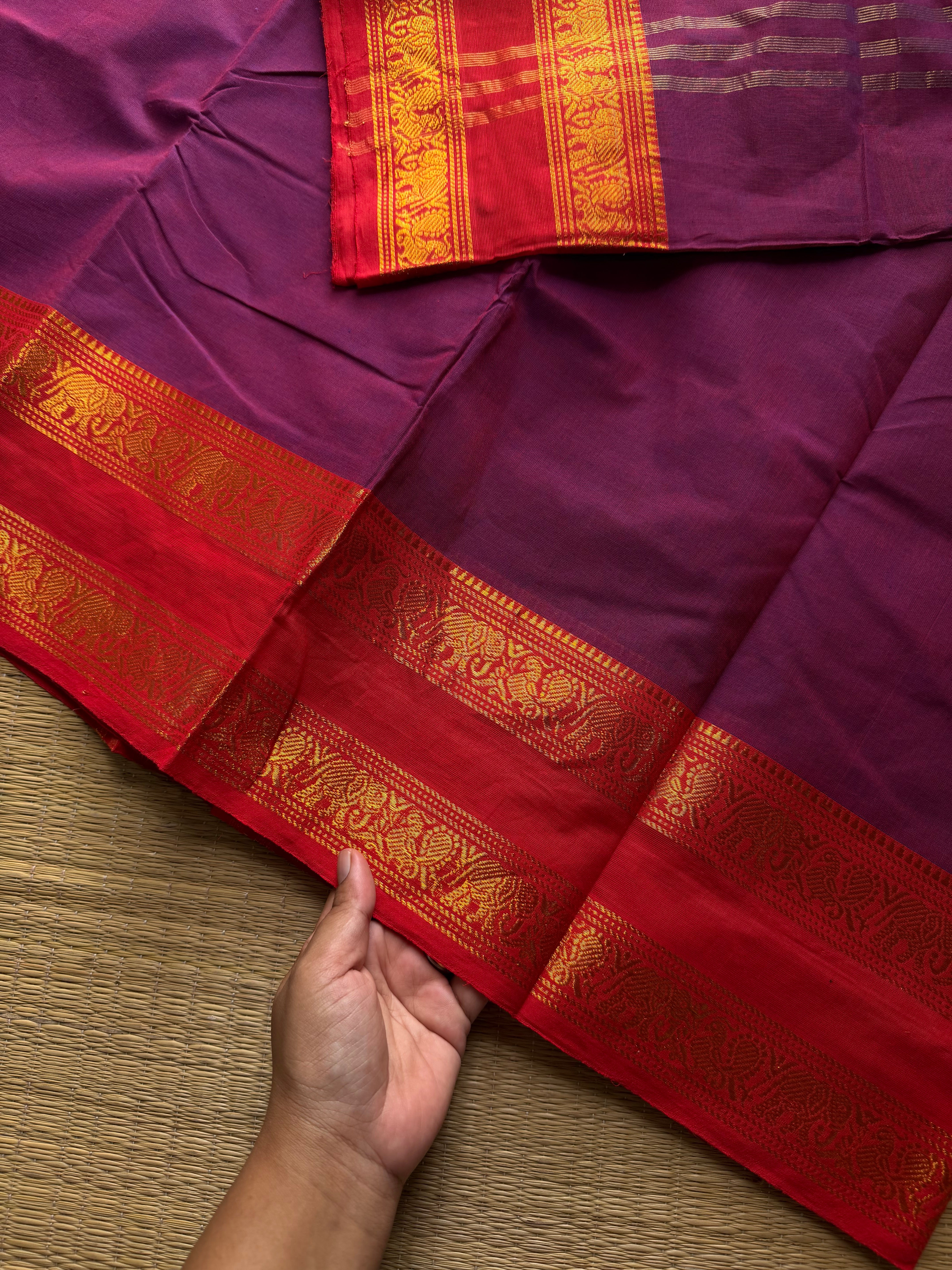 RF922 Dual shade purple with red ~ Silk Saree inspired Kanchi cotton sarees
