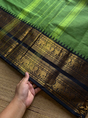 RF1139 Green with black Rettapet border Kanchi cotton saree