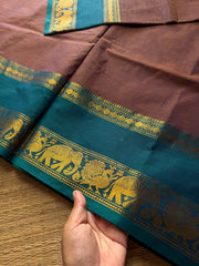 RF768 Dual tone Kanchi Cotton Sarees with silk saree inspired Annam & elephant pattern gap border