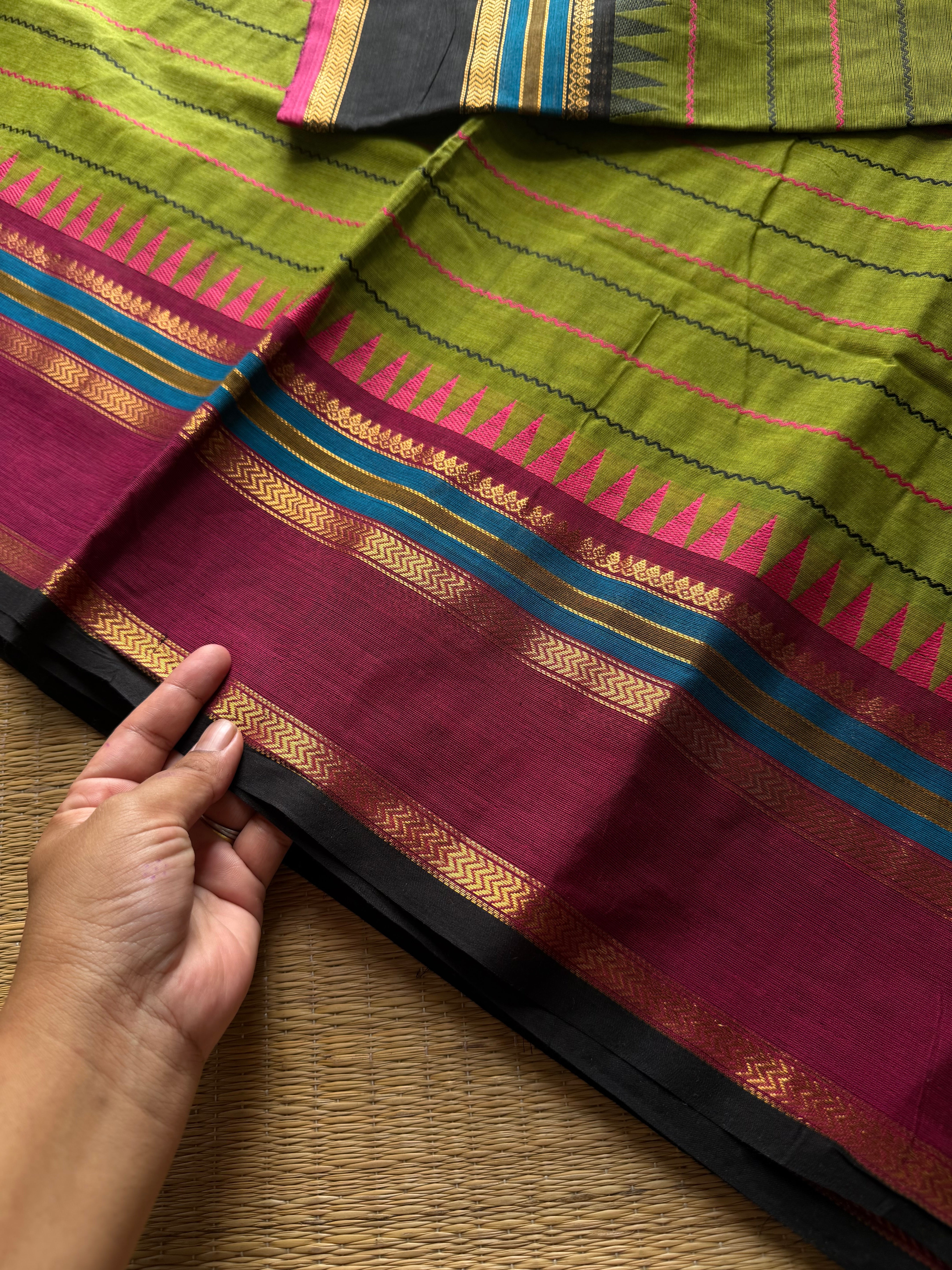RF824 Velthari Pattern Kanchi Cotton Saree ~ Green
