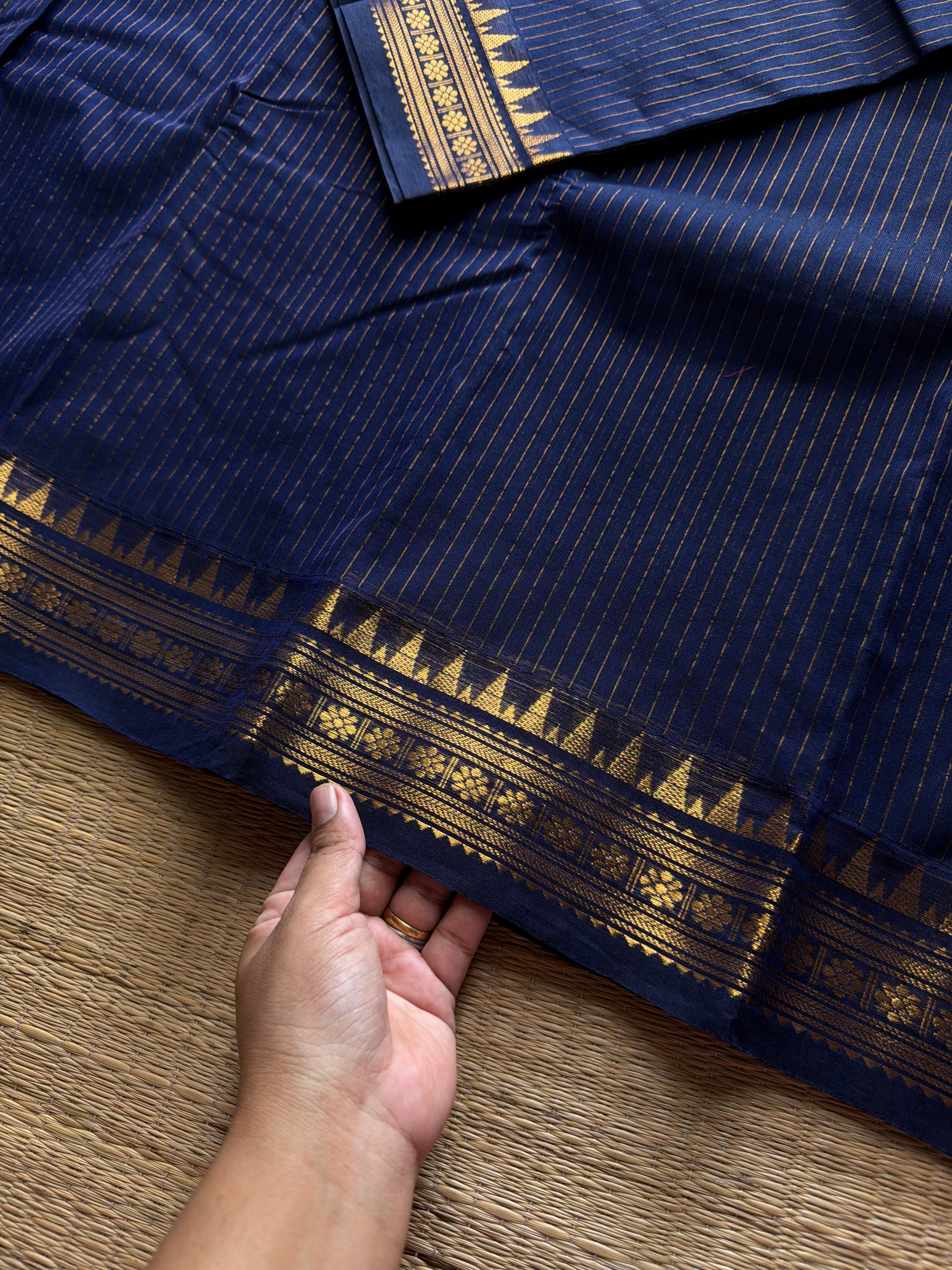 RF1322 Navy blue shade ~ Vairaoosi Pattern Kanchi Cotton Saree with small border
