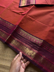 RF878 Silk saree inspired Kanchi cotton saree ~ dual tone of orange with brown