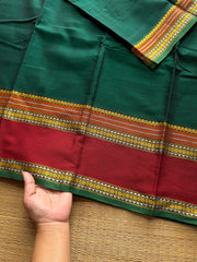 RF486 Bottle green with maroon combination vintage style gap border mercerised Narayanpet  cotton saree