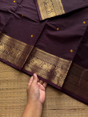 RF1247 Deep coffee brown Kanchi cotton saree with handmade thread buttas ~ Silk Saree Inspired