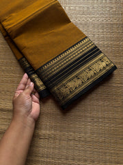 RF955 Mustard with black combination Kanchi cotton saree with medium size border