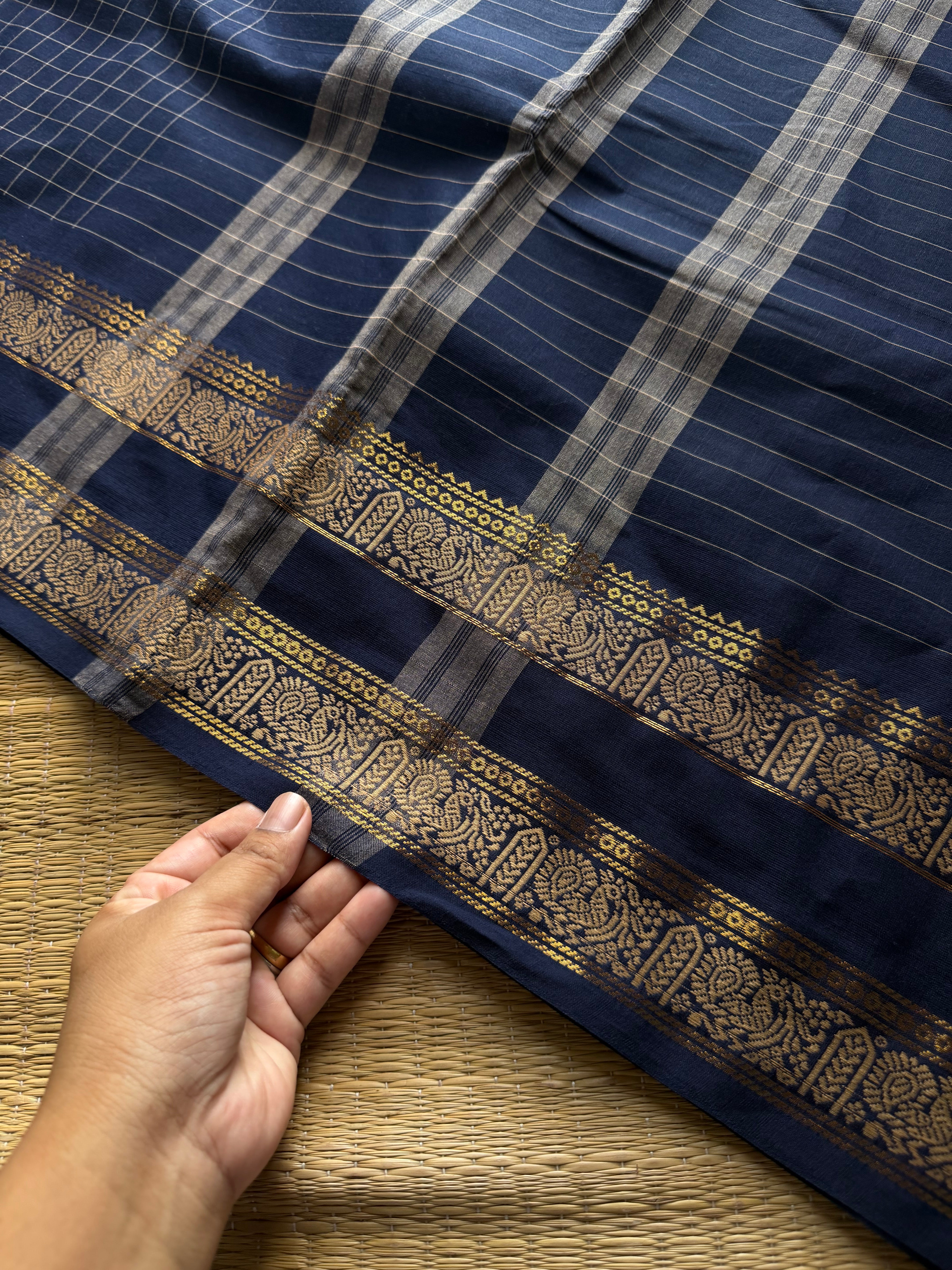 RF1023 Kattam Edition ~ Navy Blue shade Kanchi cotton checks pattern saree