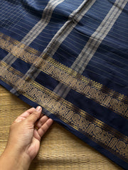 RF1023 Kattam Edition ~ Navy Blue shade Kanchi cotton checks pattern saree