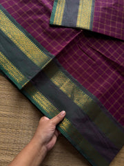 RF1153 Vintage Kattam ~ Magenta pink with green combination Kanchi cotton saree