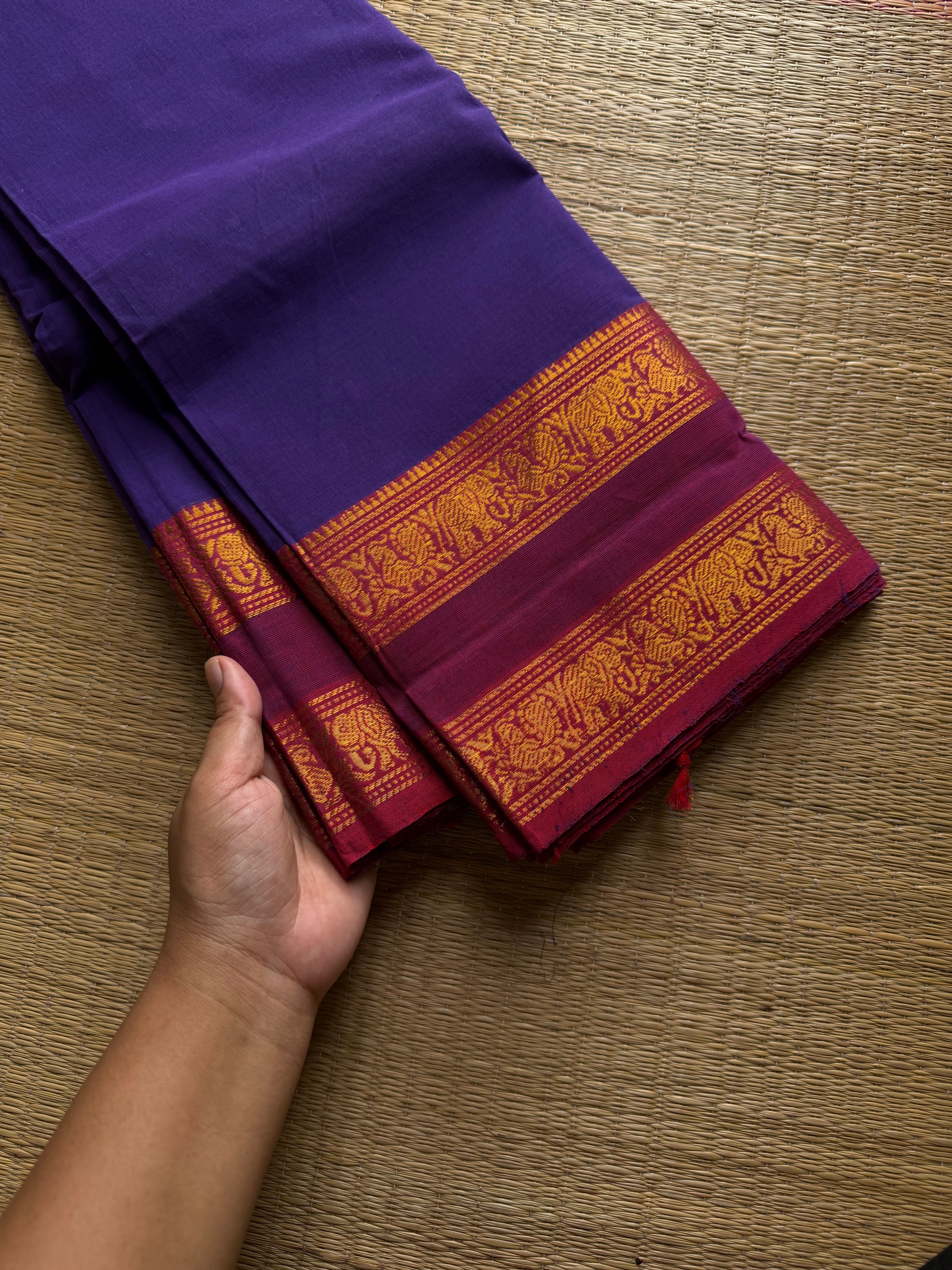 RF924 Purple & blue mixed shade ~ Silk saree inspired Kanchi cotton saree
