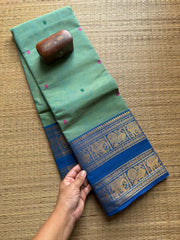 Dual tone Turquoise Green Shade Retta Patta Border With Handmade Thread Buttas