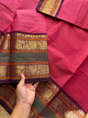 RF538 Pink with purple combination Kanchi cotton saree with Rettapet border