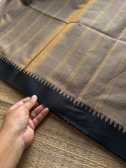 RF972 Grey with black combination thread border Kanchi cotton saree